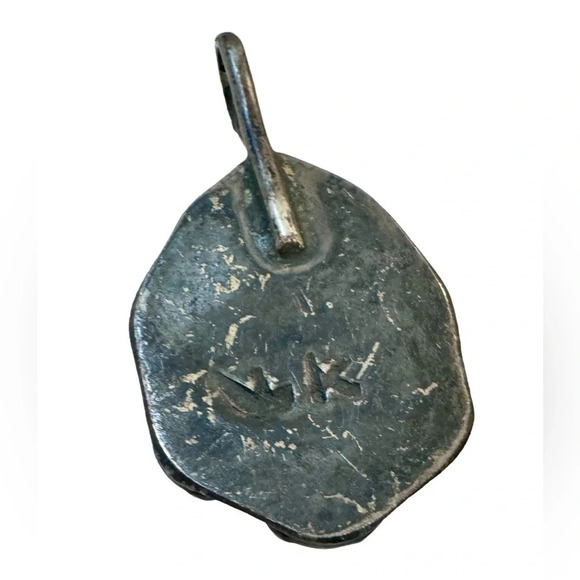 Vintage Native Sterling Turquoise Floral Pendant - Picture 9 of 10